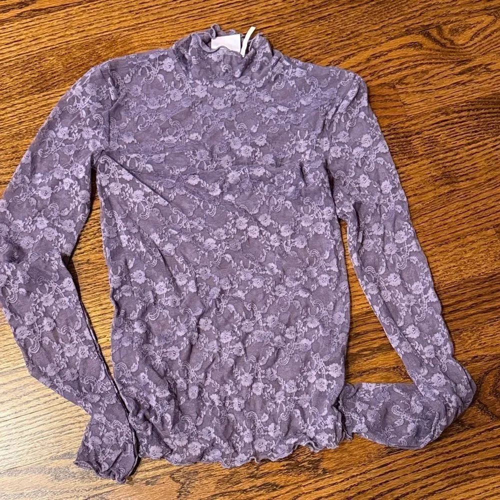 Out From Under Luna Sheer Lace Mock Neck Top Lavender